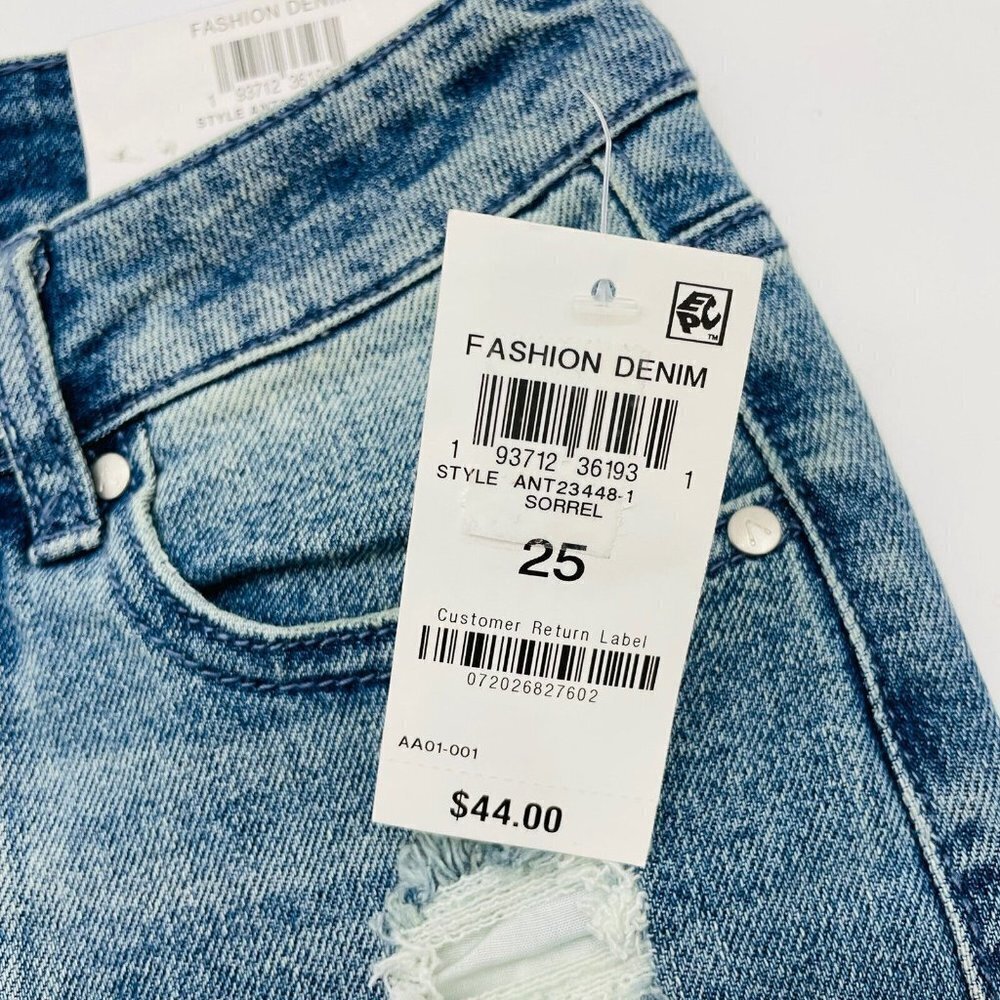 And Now This Womens Size 25 Distressed Ripped Mini Wide-Leg Jeans Sorrel Wash - Picture 5 of 7